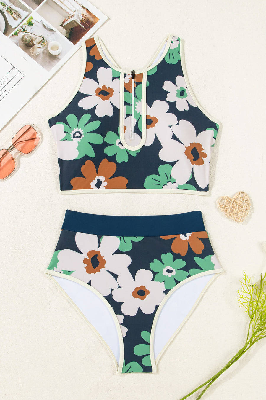 Floral Racerback High Waist Bikini Set Women UK
