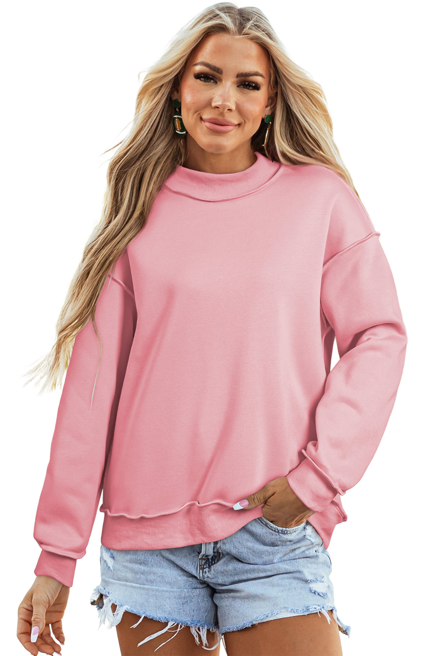 Drop Shoulder Reversible Mock Neck Sweatshirt Women UK
