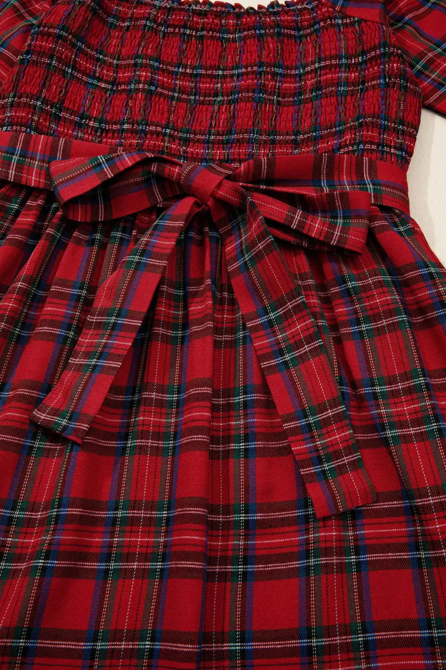 Red green tartan plaid flared midi dress dresses
