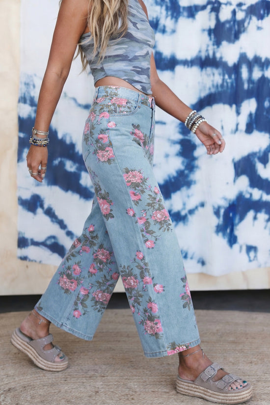 Garden Floral Print Low Rise Bootcut Denim Jeans