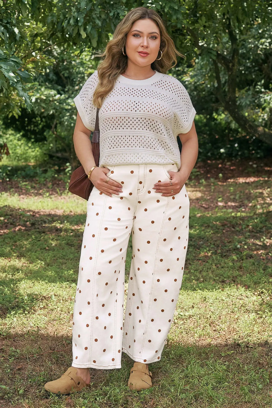 Polka Dot Print Plus Size Barrel Jeans Women UK — back view | Fashionfitz UK