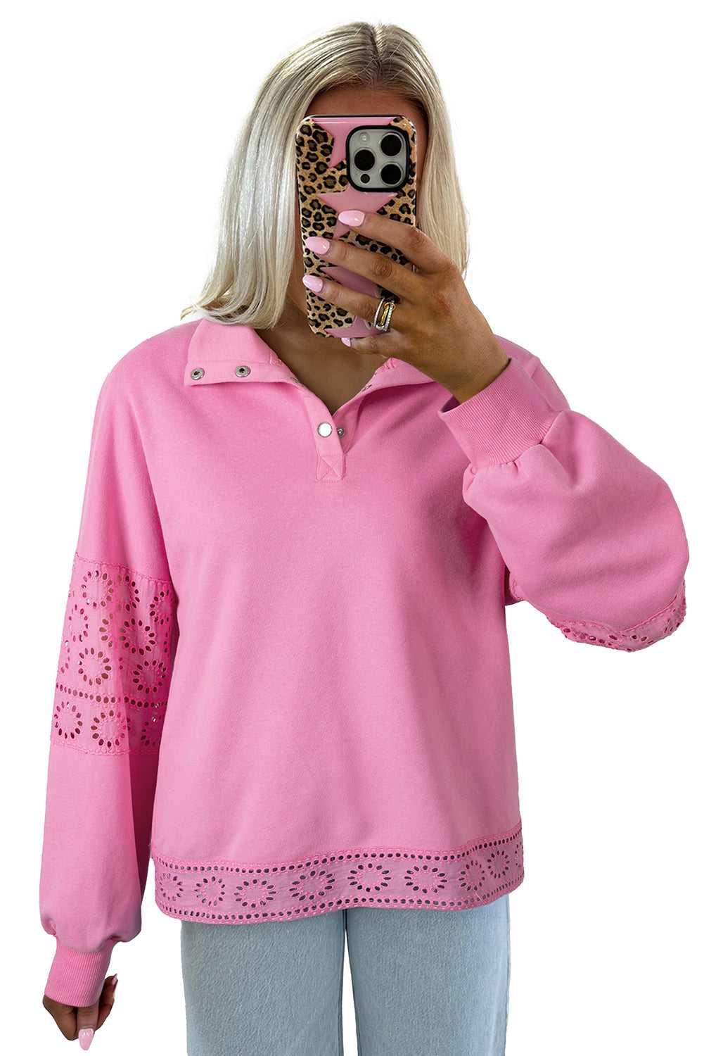 Embroidered Flower Snap Sweatshirt