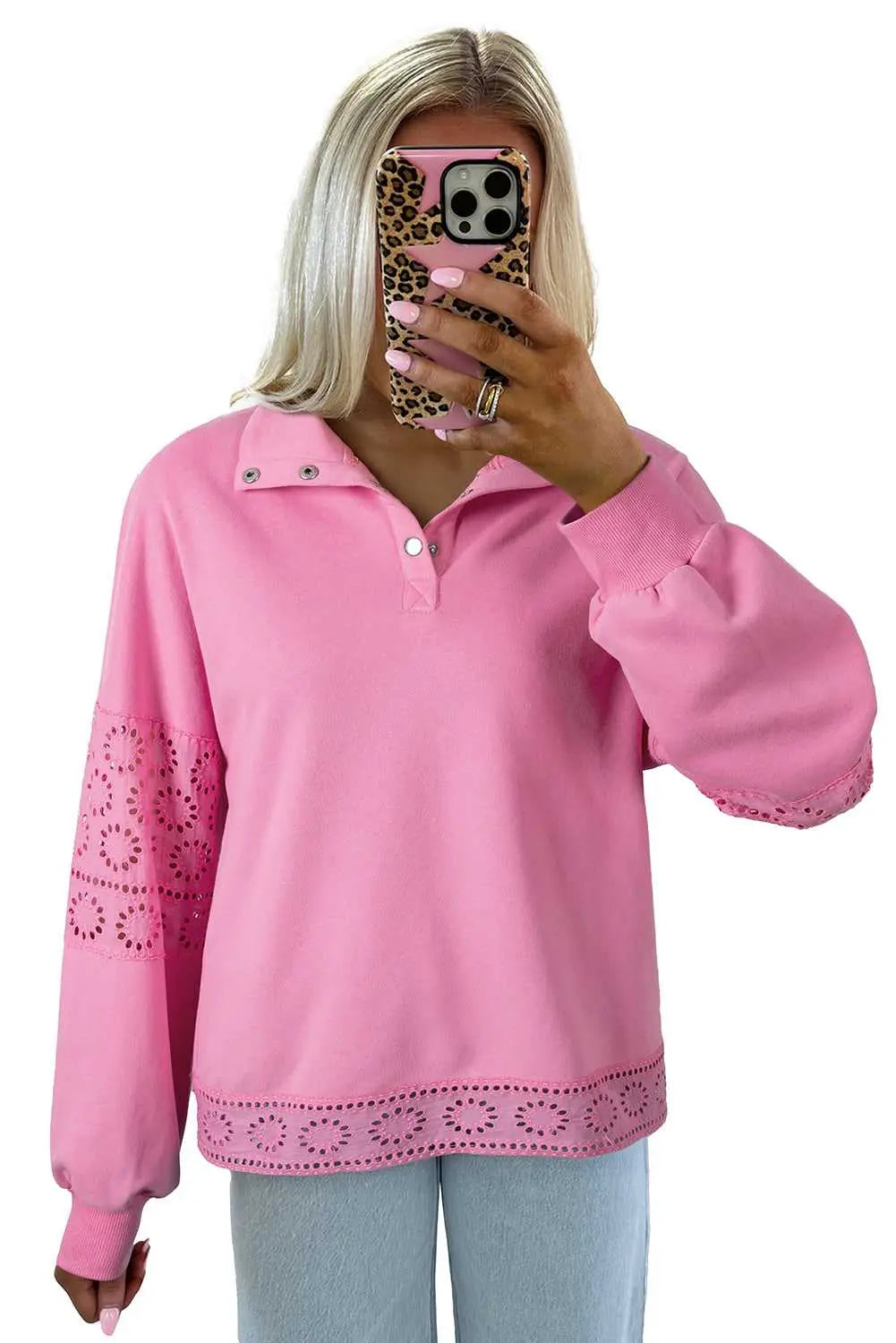 Embroidered flower snap sweatshirt sweatshirts