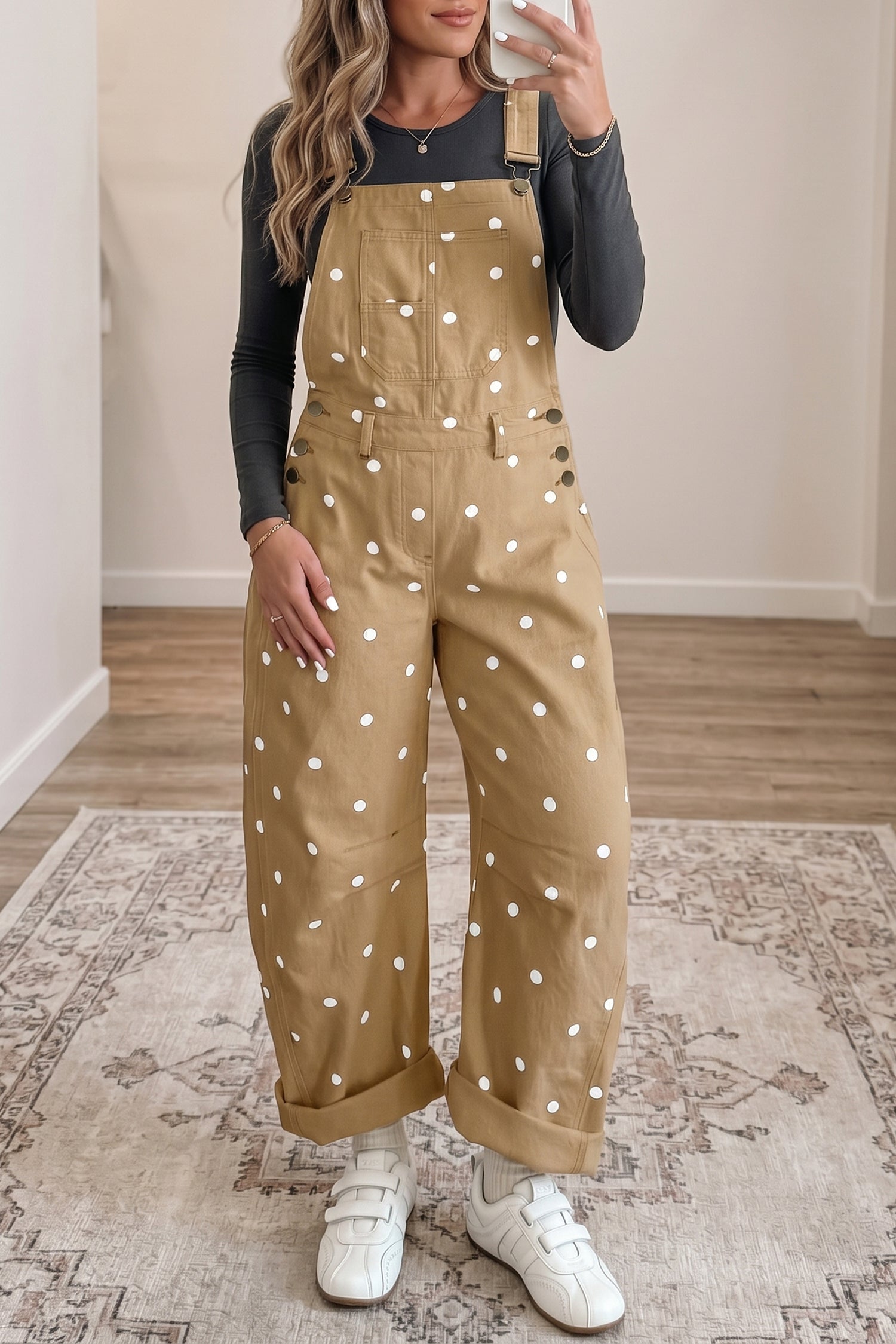 Polka Dot Denim Barrel Overalls Jumpsuit Women UK