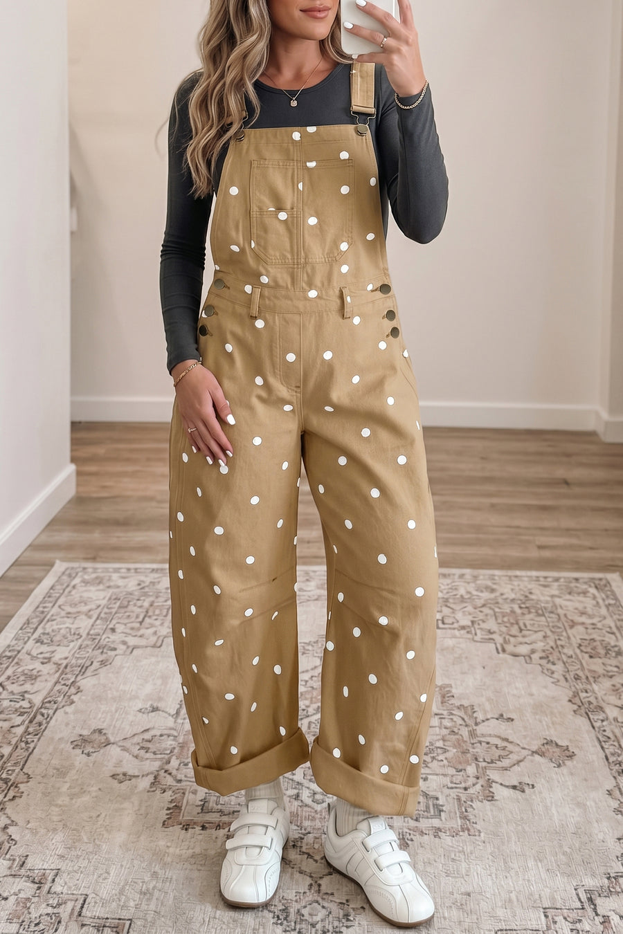 Polka Dot Denim Barrel Overalls Jumpsuit Women UK