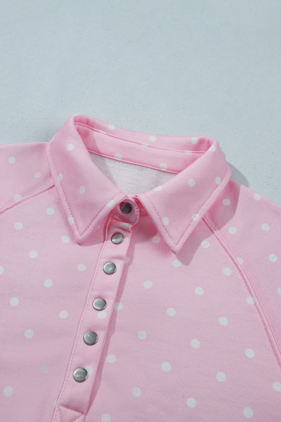 Pink Polka Dot Metal Button Collar Pullover Sweatshirt Women UK