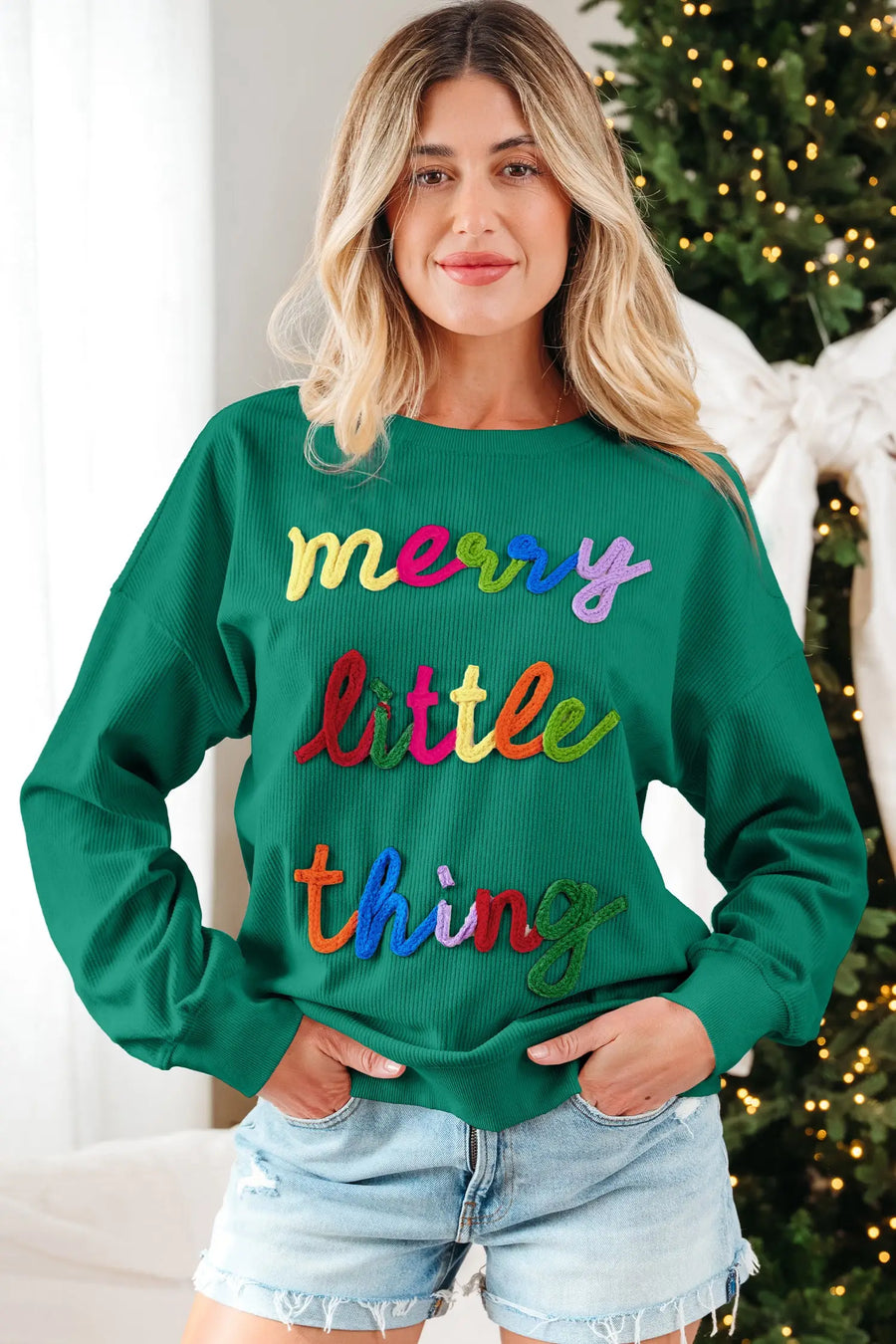 Beige Merry Little Thing Corded Graphic Ribbed Sweatshirt Women UK