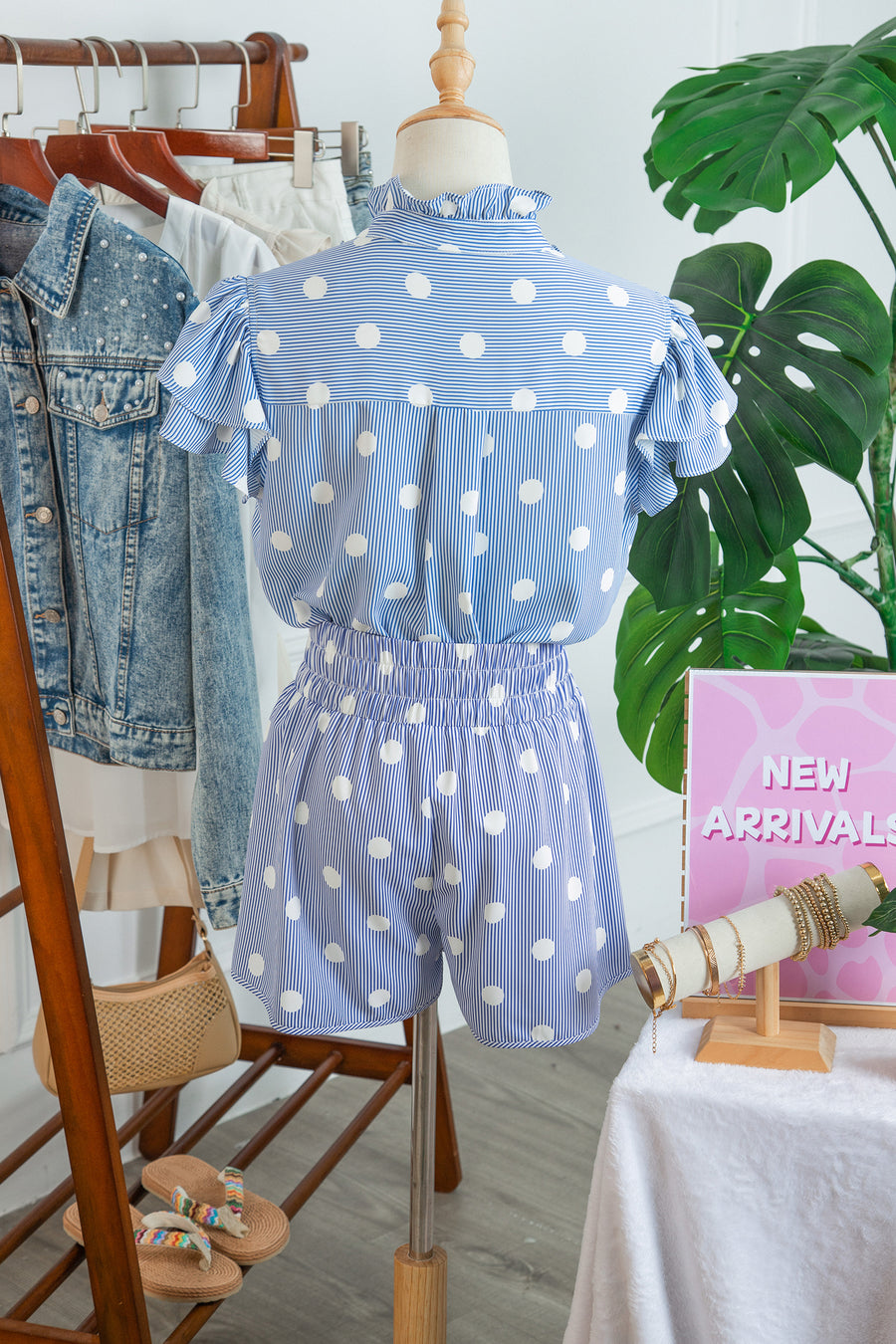 Polka Dot Print Shirred High Waist Casual Shorts — full length view on model | Fashionfitz UK