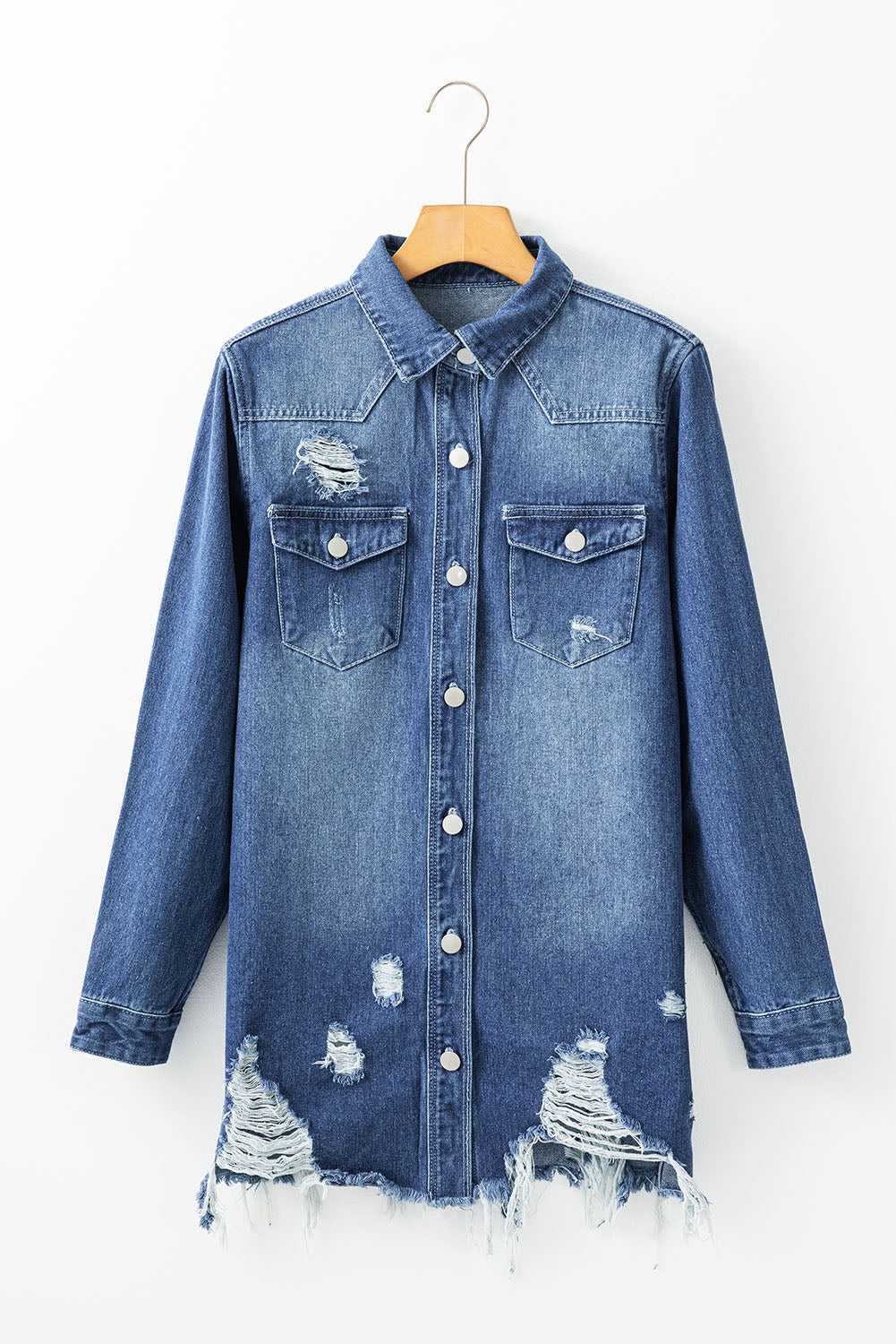 Light Wash Frayed Denim Duster