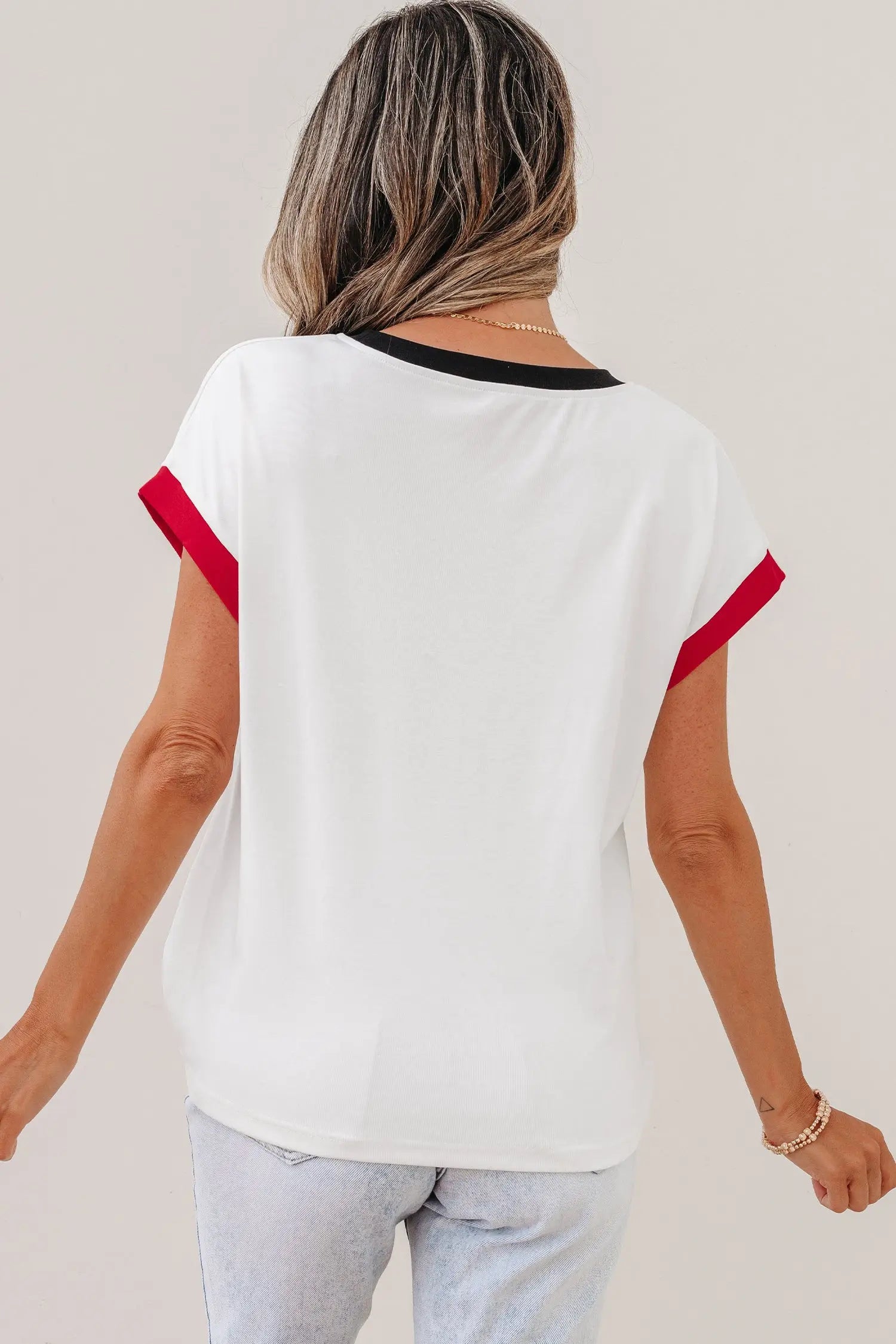 Women’s usa sequin colourblock letter print loose t-shirt t-shirts