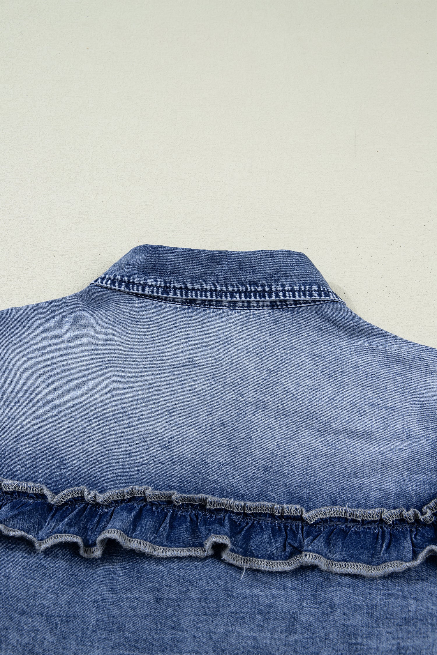 Ruffle Denim Shirt Women | Retro Blue Button Down Top