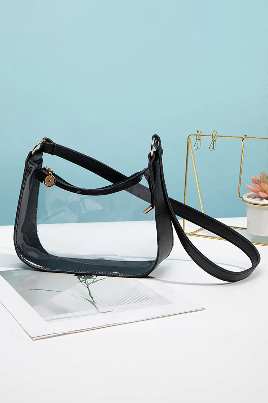 Women's clear shoulder bag back view transparent casual