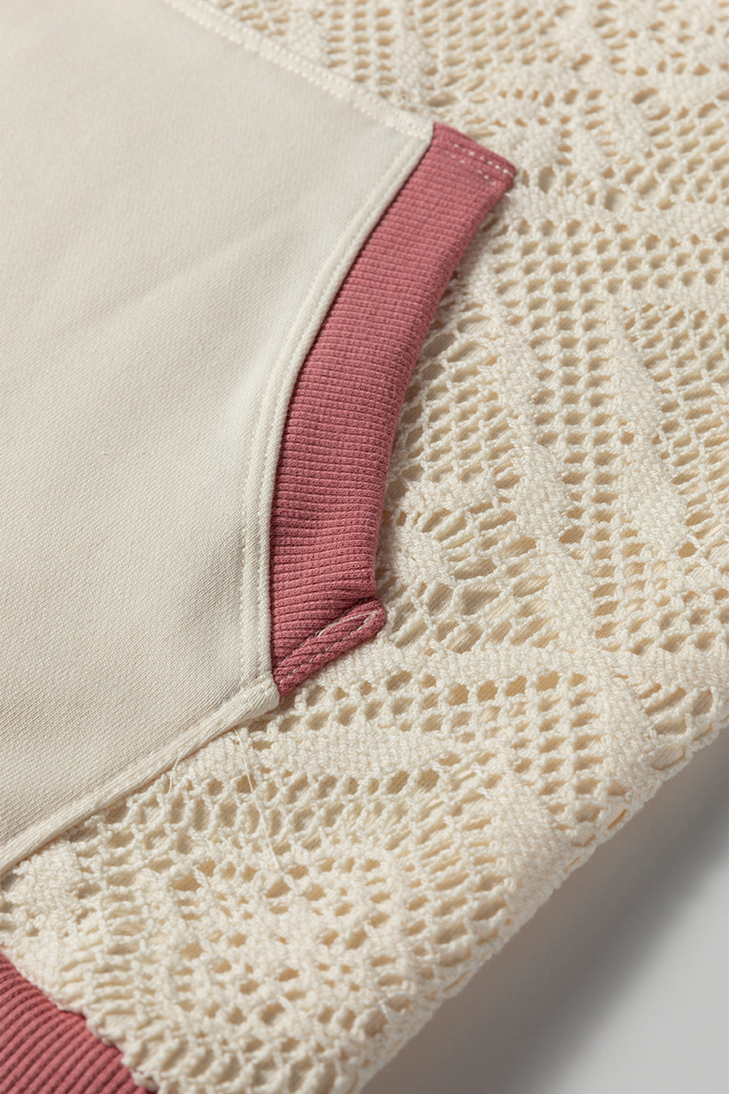 White Contrast Trim Crochet Knit Hoodie