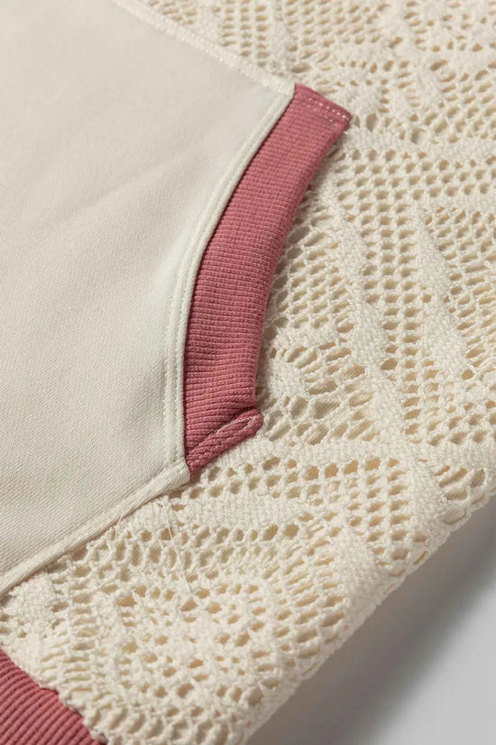 Women’s white contrast trim crochet knit hoodie | fadhionfitz