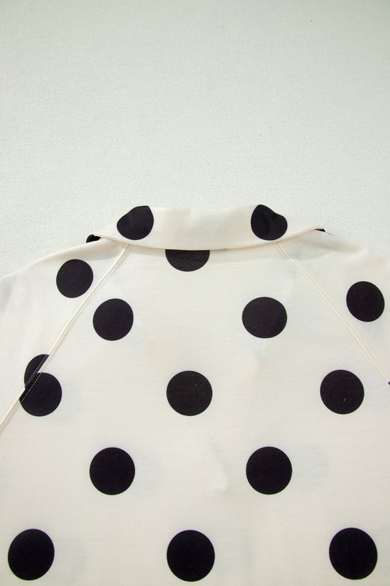 Polka Dot V Neck Short Sleeve Tee High Waist Drawstring Shorts Set