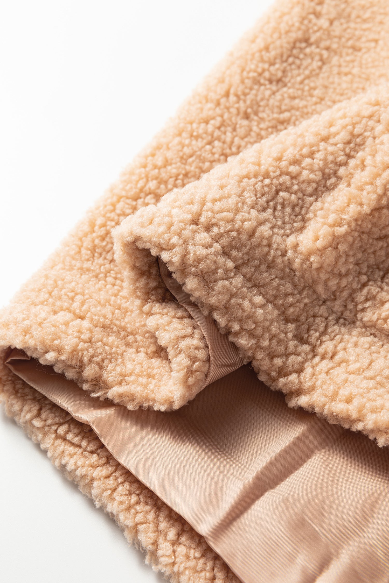 Ladies Beige Fuzzy Fleece Gilet with Big Button Accent