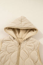 Close-up of khaki Quilted Fleece‑Lined Winter Gilet hood showing soft fleece lining and quilted stitching detail.