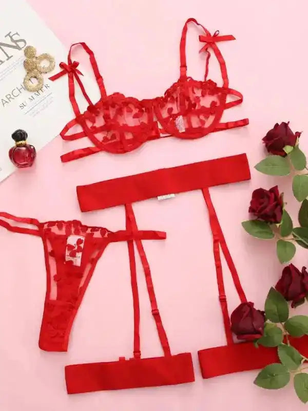 Daphne Embroidered 3-Pieces Garter Set - Fashionfitz