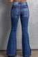 Dark blue plus size stitching washed flare jeans