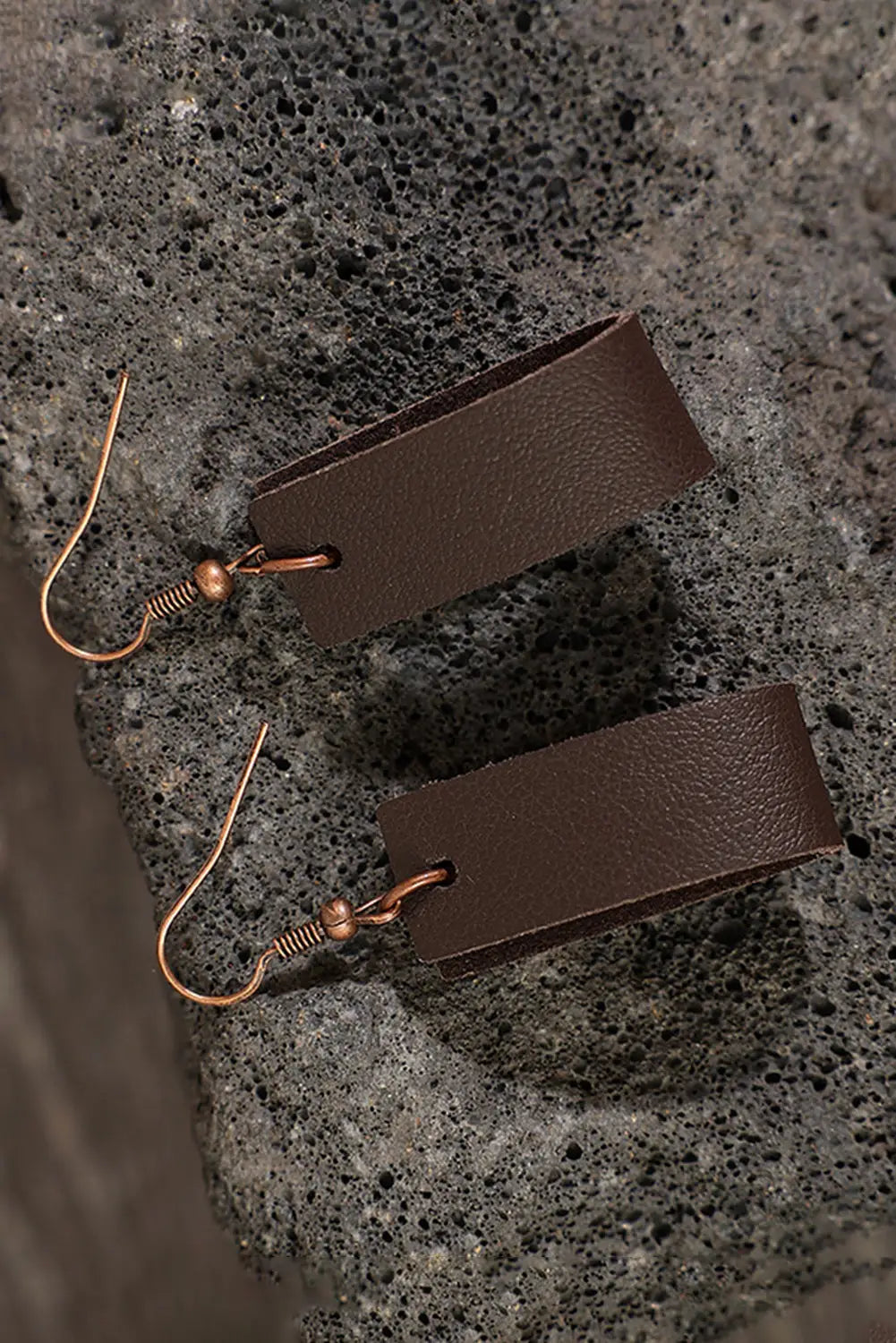 Dark brown circle pu leather drop earrings - one size / 95% pu + 5% alloy