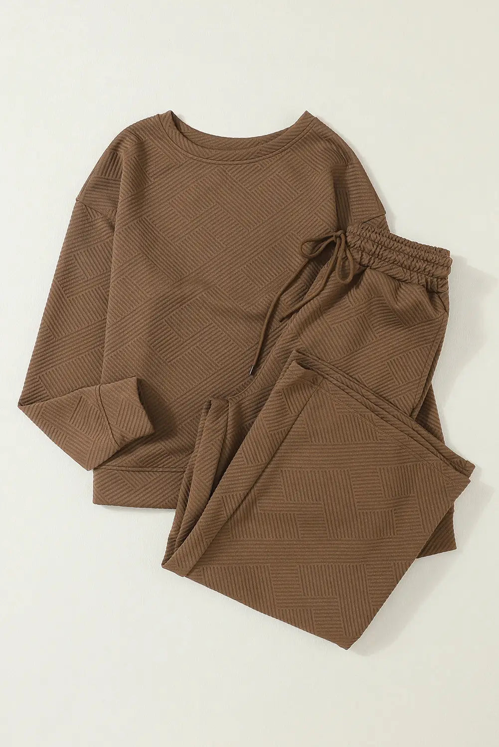 Dark brown ultra loose textured 2pcs slouchy outfit - pants sets