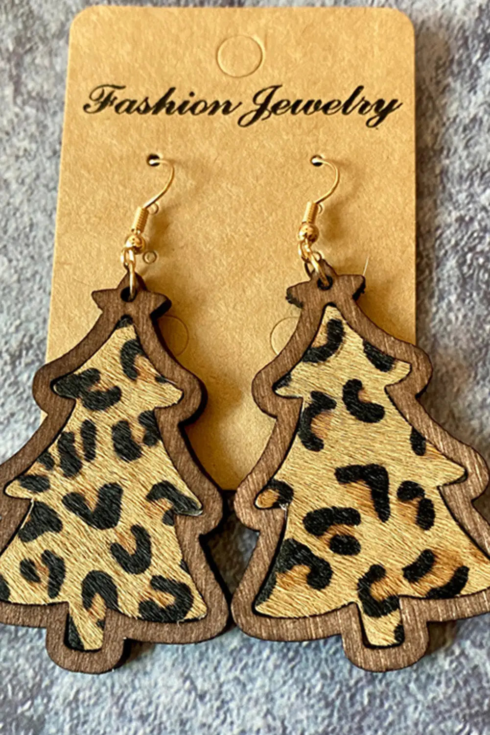 Dark green christmas checker graphic wooden earrings - accessories