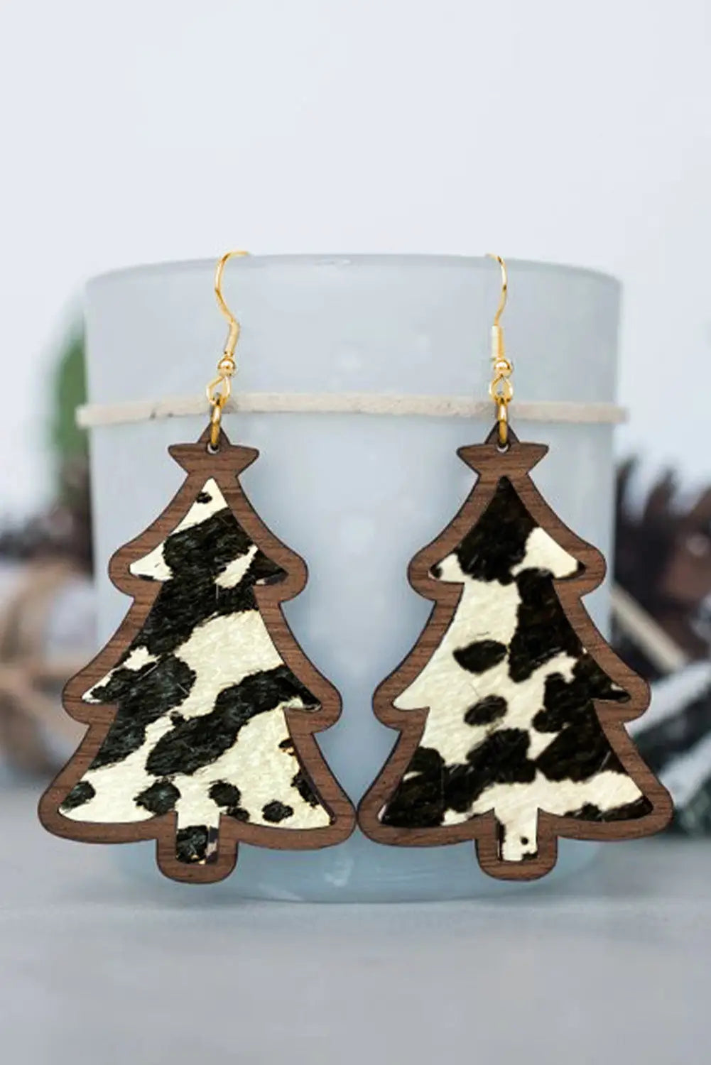 Dark green christmas checker graphic wooden earrings - black / one size / 100% wood - accessories