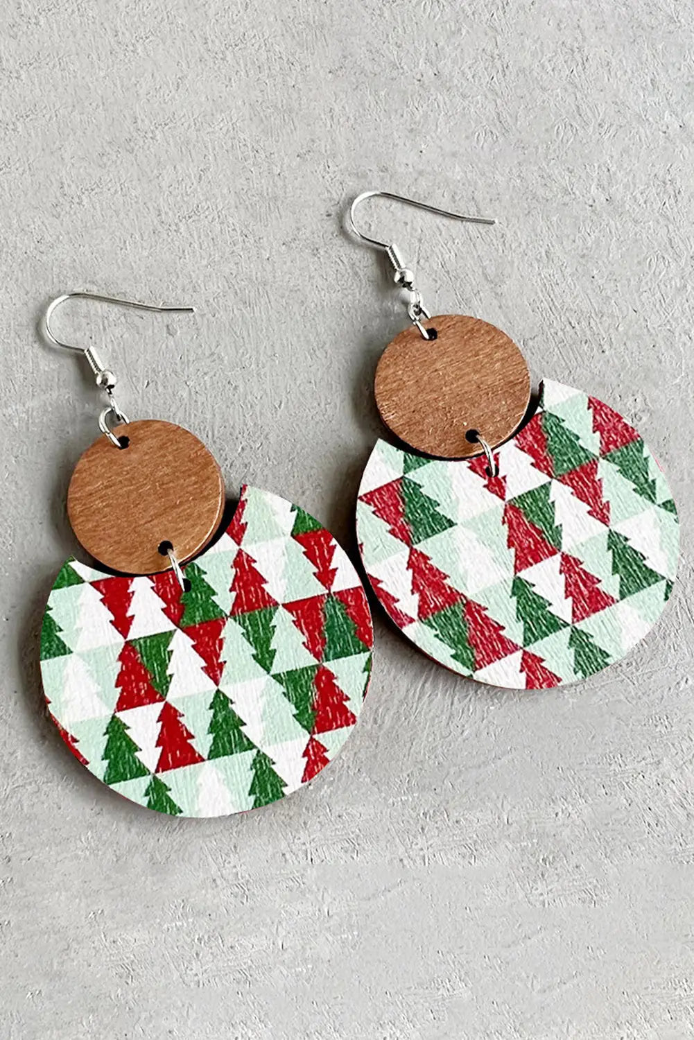 Dark green christmas checker graphic wooden earrings - one size / 100% wood