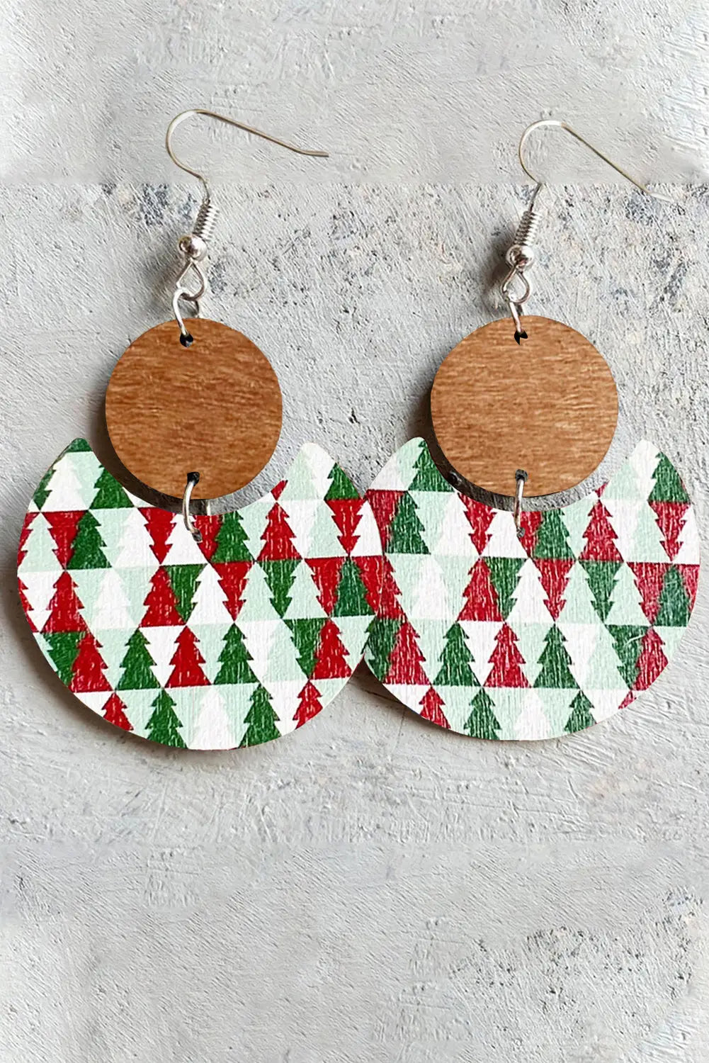 Dark green christmas checker graphic wooden earrings - one size / 100% wood