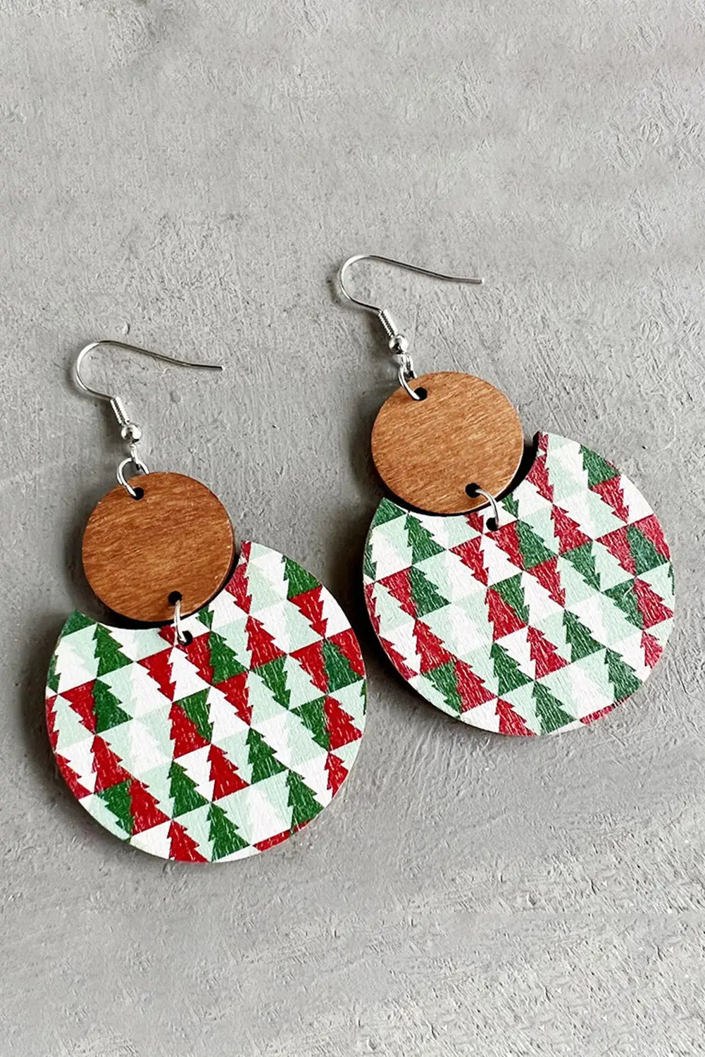 Dark green christmas checker graphic wooden earrings - one
