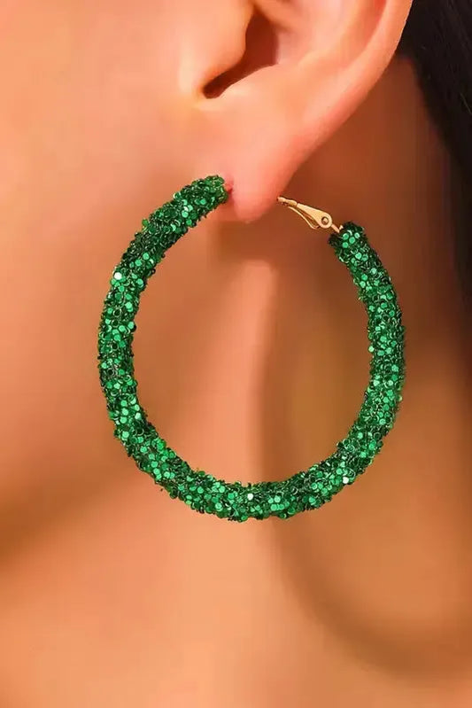 Dark Green St. Patricks Fashion Daring Sequin Loop Earrings - Fashionfitz