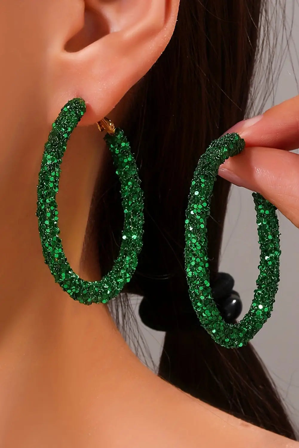 Dark green st. Patricks fashion daring sequin loop earrings - one size / mixed material - accessories