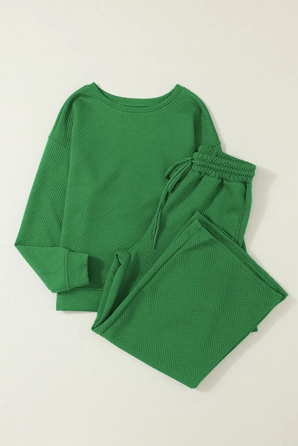 Dark green ultra loose textured 2pcs slouchy outfit - pants sets