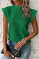 Dark Green Wavy Textured Mock Neck Cap Sleeve Top - Fashionfitz