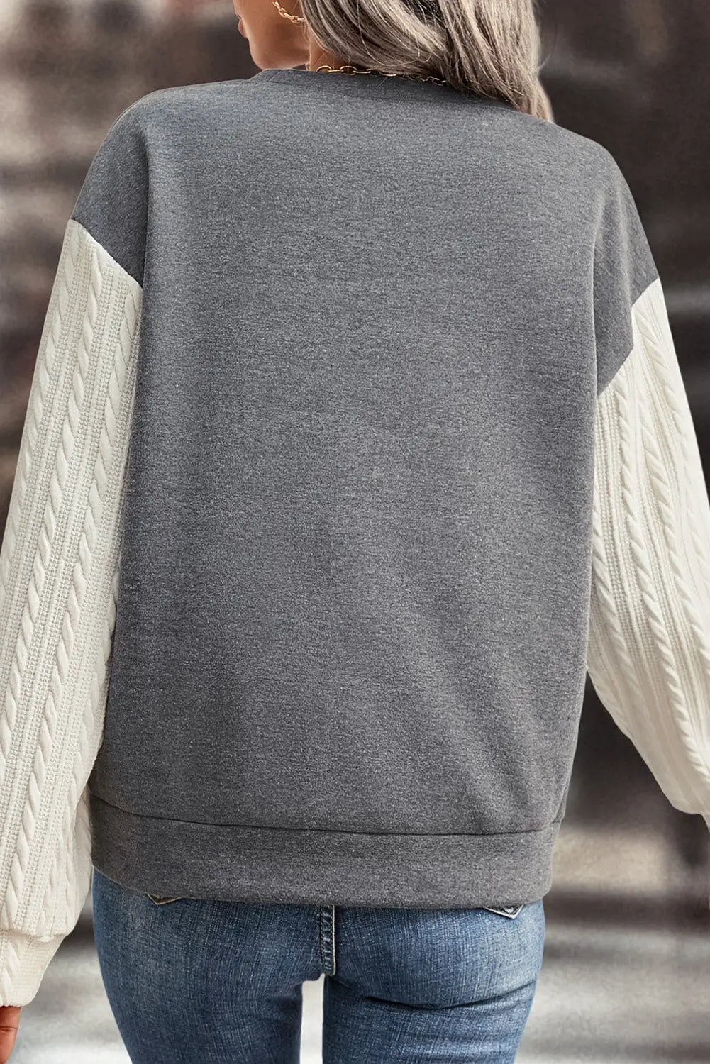 Dark grey cable knit sleeves crew neck sweatshirt - sweatshirts & hoodies