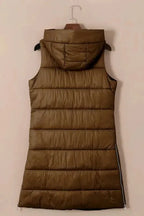 Dark Grey Hooded Long Quilted Vest Coat - Fashionfitz