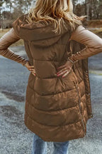 Dark Grey Hooded Long Quilted Vest Coat - Fashionfitz