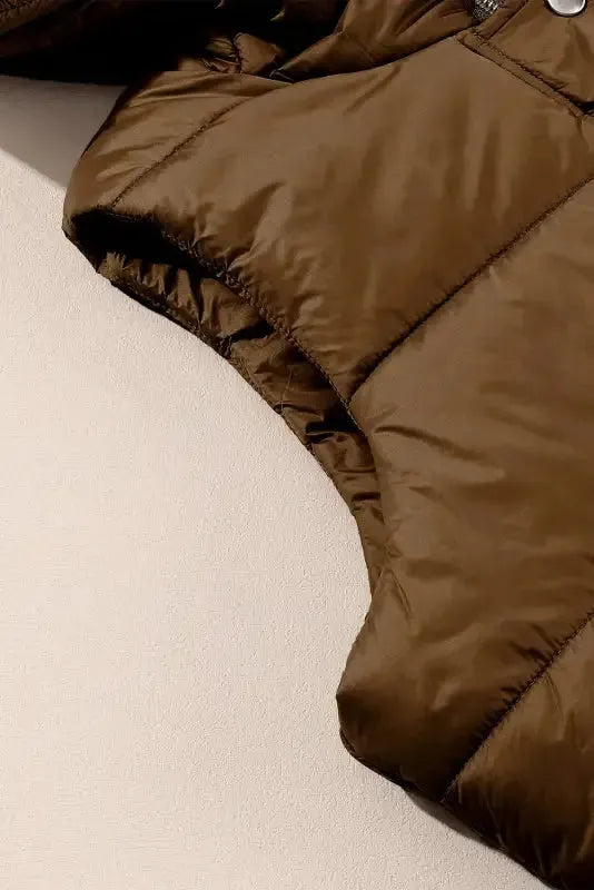 Dark Grey Hooded Long Quilted Vest Coat - Fashionfitz