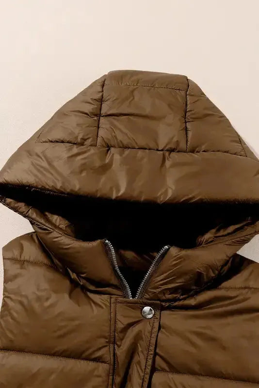 Dark Grey Hooded Long Quilted Vest Coat - Fashionfitz