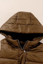 Dark Grey Hooded Long Quilted Vest Coat - Fashionfitz