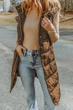 Dark Grey Hooded Long Quilted Vest Coat - Fashionfitz