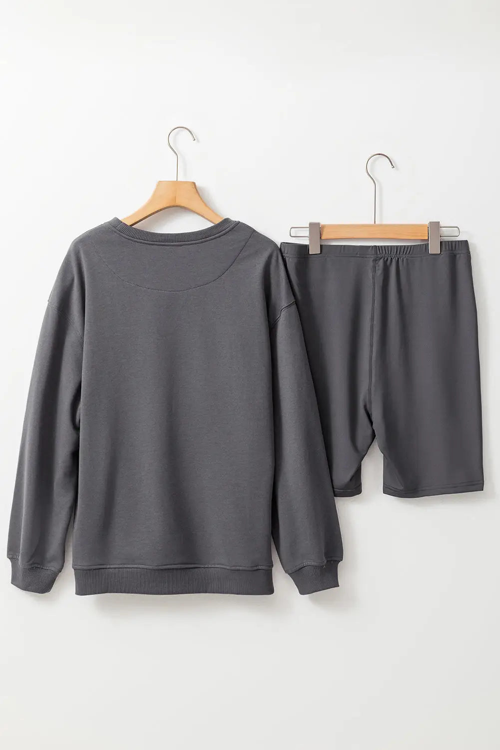 Dark grey solid color pullover and skinny shorts two piece set - loungewear