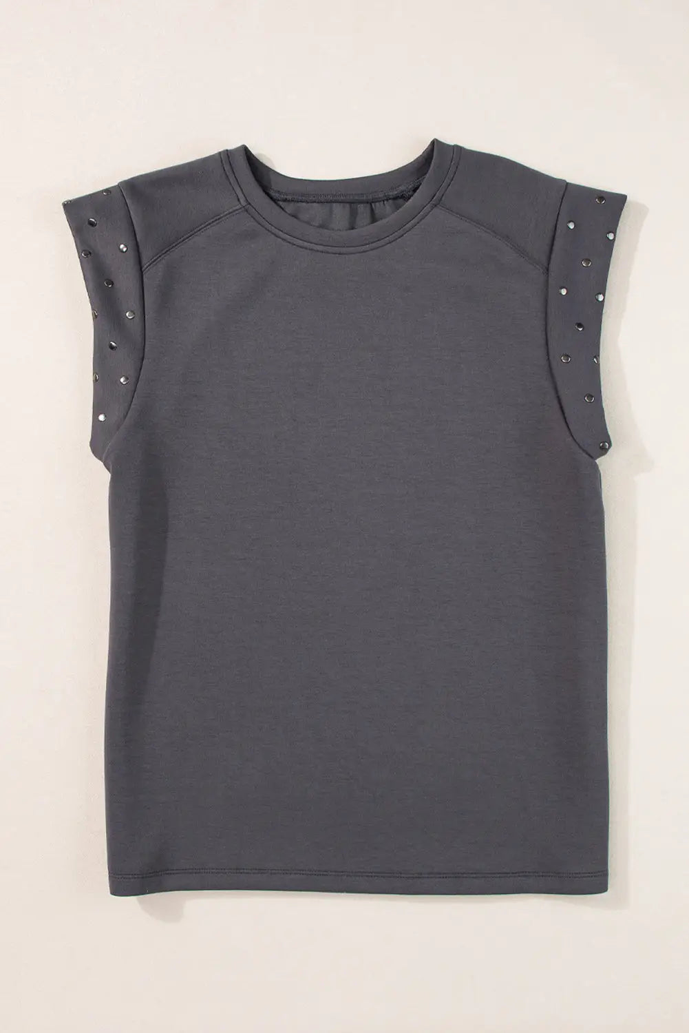 Dark grey studded short sleeve top - tops