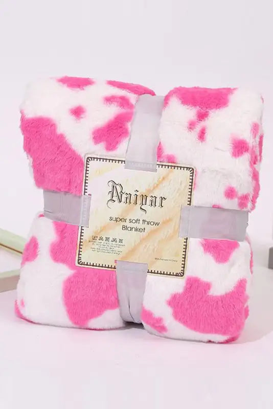 Dark pink cow spot print flannel blanket - accessories