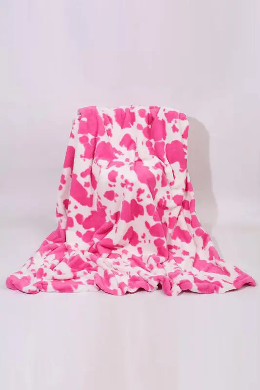 Dark pink cow spot print flannel blanket - accessories