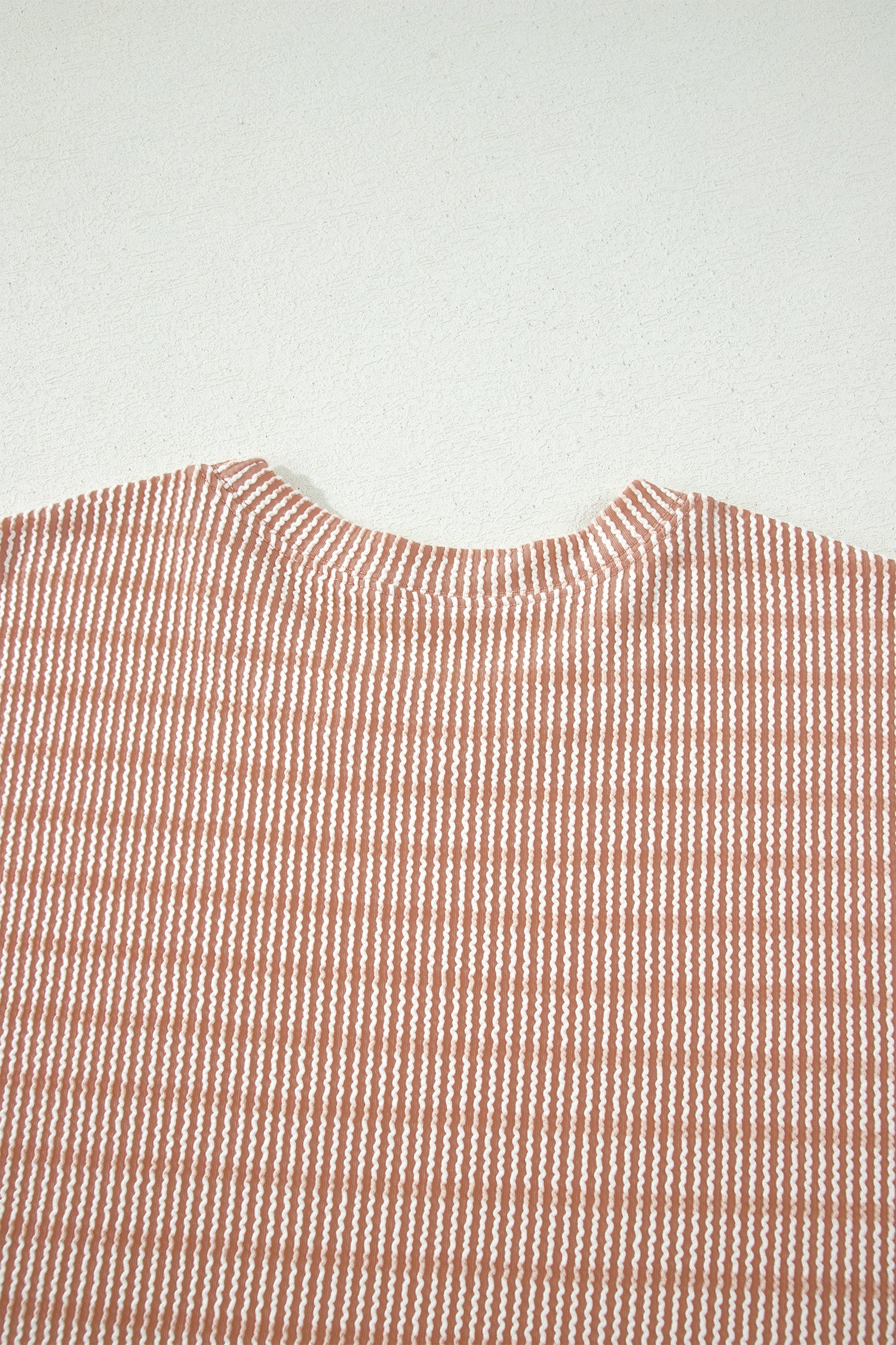 Stripe Raised Rib Loose Tee & Drawstring Elastic Waist Shorts Set