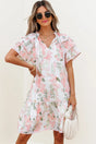 Pink Floral Contrast Edge Layered Short Sleeve Mini Dress Women UK — front view