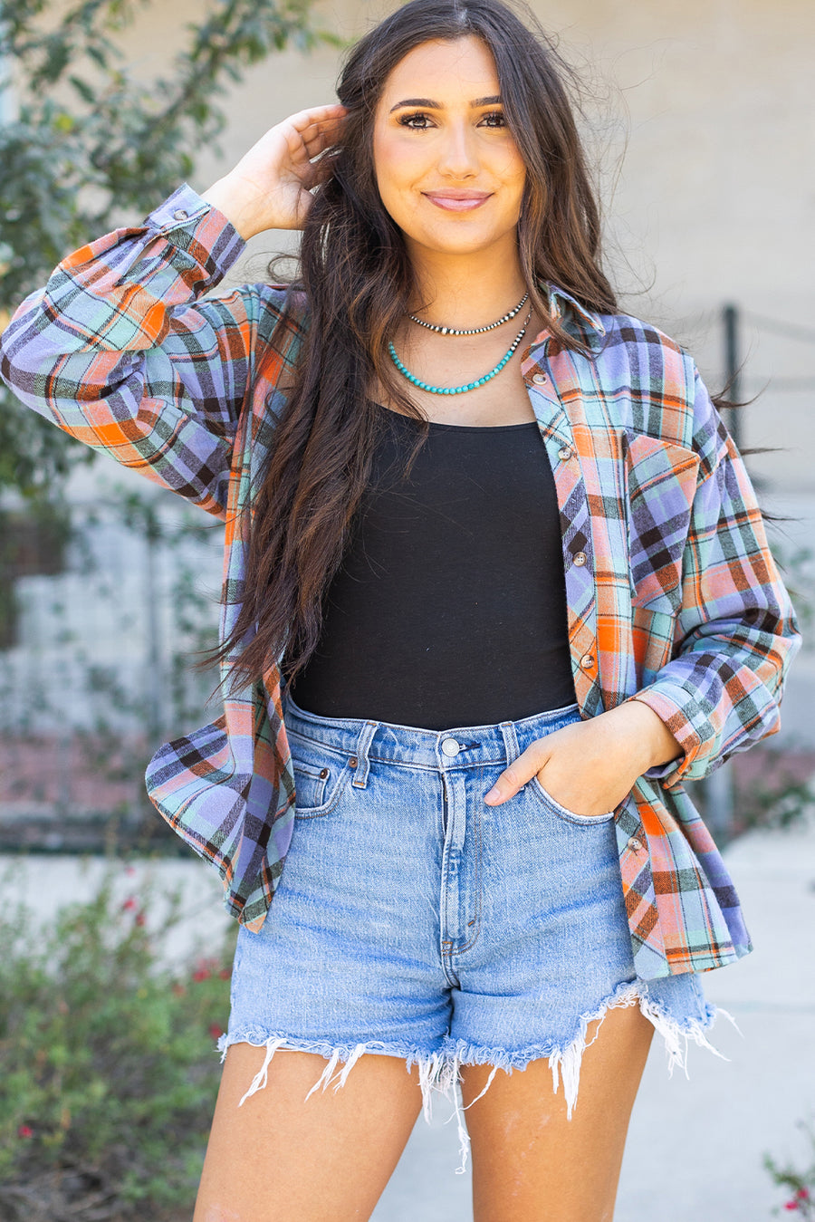 Plaid Print Loose Fit Cotton Shirt Women UK | Western
