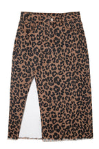 Flat lay of Leopard Denim Midi Skirt - Summer Fashion by FashionFitz with bold leopard print and front slit for edgy summer style.
