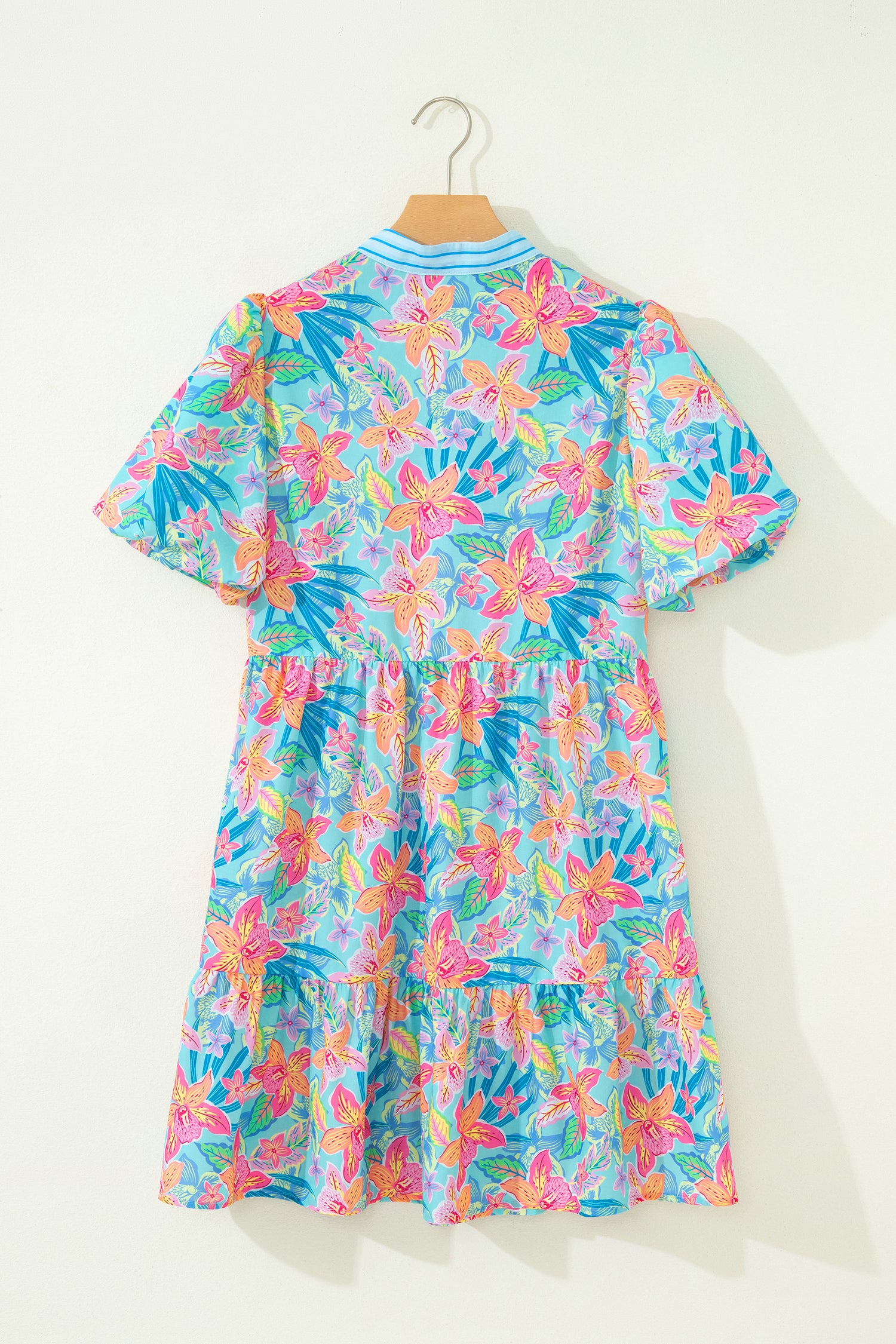 Floral Contrast Scallop Trim V-Neck Mini Dress Women UK